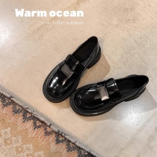 Su Yinyin same style cowhide loafers women's preppy style jk thick sole increased round toe slip-on lazy leather shoes
