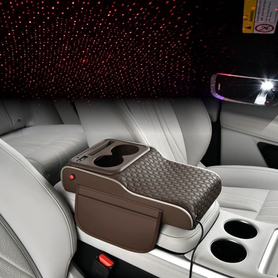 Armrest Box Mat with Ambient | Armrest box pad - coffee-white-line