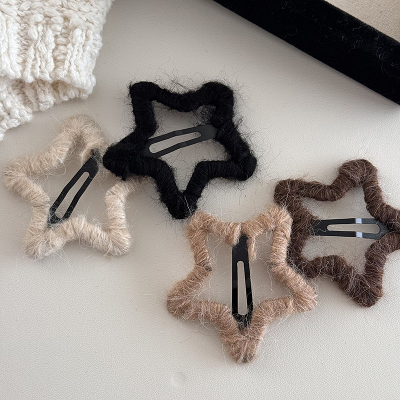 Höst och vinter ny handgjord ull Winding Star hårnål elegant all-match luggklämma trasig hårnål plyschklämma håraccessoarer_voghion.com