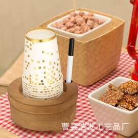 跨境木质纸杯收纳架派对装饰水杯架带标记笔架氛围感蜡烛盘纸杯架