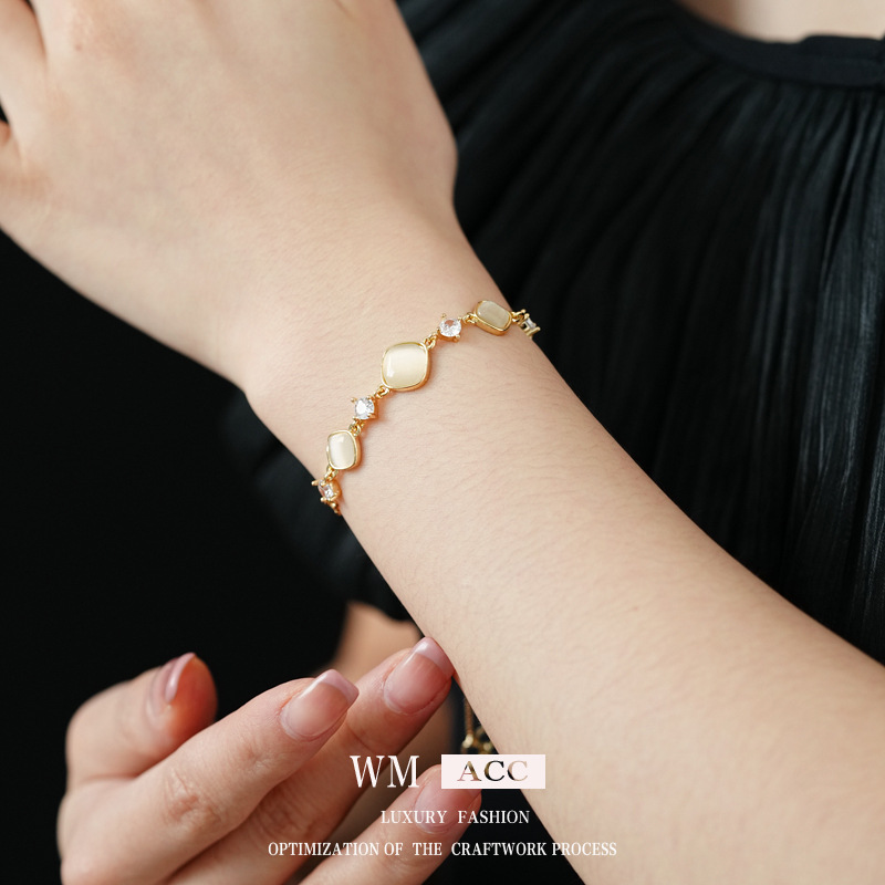 Zircón diamante ajustable pulsera artificial ojo de gato estilo universal pulsera de moda alta sensibilidad joyería al por mayor