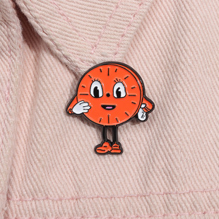 Cartoon creative orange small alarm clock shape anime character peripheral badge clothing top personalized versatile brooch