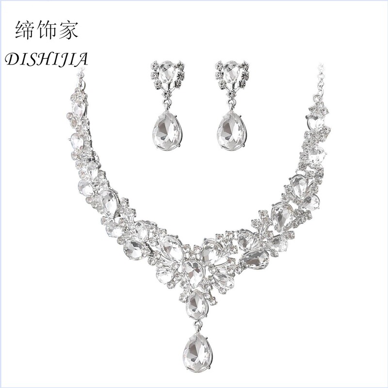 Jewelry Popular Exaggerated Bridal Necklace Bracelet Earrings Three-Piece High-End Crystal Banquet Jewelry Set