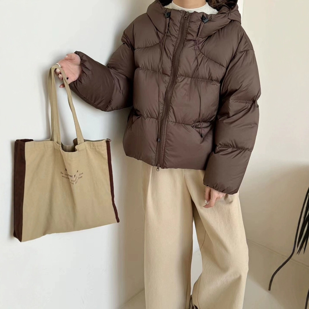 Nuevo otoño y invierno transfronterizo engrosado Ken bean con capuchón de pan, chaqueta de plumón suave, chaqueta corta de mujer, chaqueta blanca, moda
