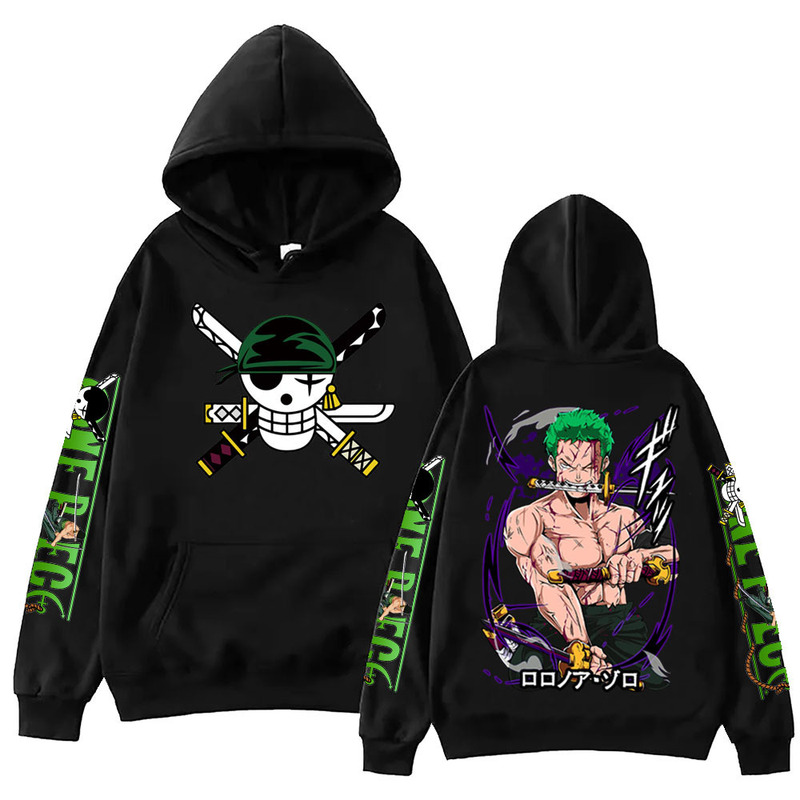 Japanese-Style Ins Style One Piece Hoodie with Roronoa Zoro Print, Loose Oversized Couple's Jacket, Wholesale Supply