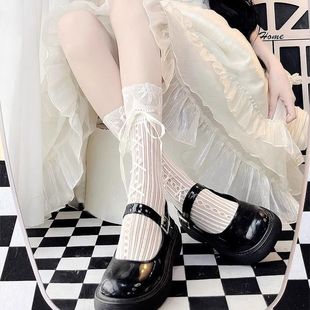 Lace-up Lace Stockings Women's Summer Thin Socks Women's Mid-barrel Lolita Cute Bow Lace Strap Calf Socks