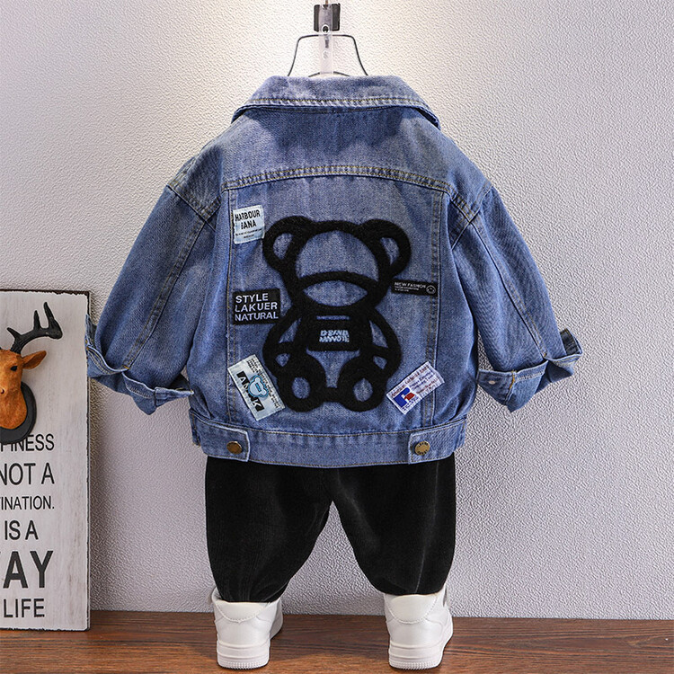 Boys back bear 2024 Spring Autumn new children's cool and trendy jacket boys denim clothing trend_voghion.com