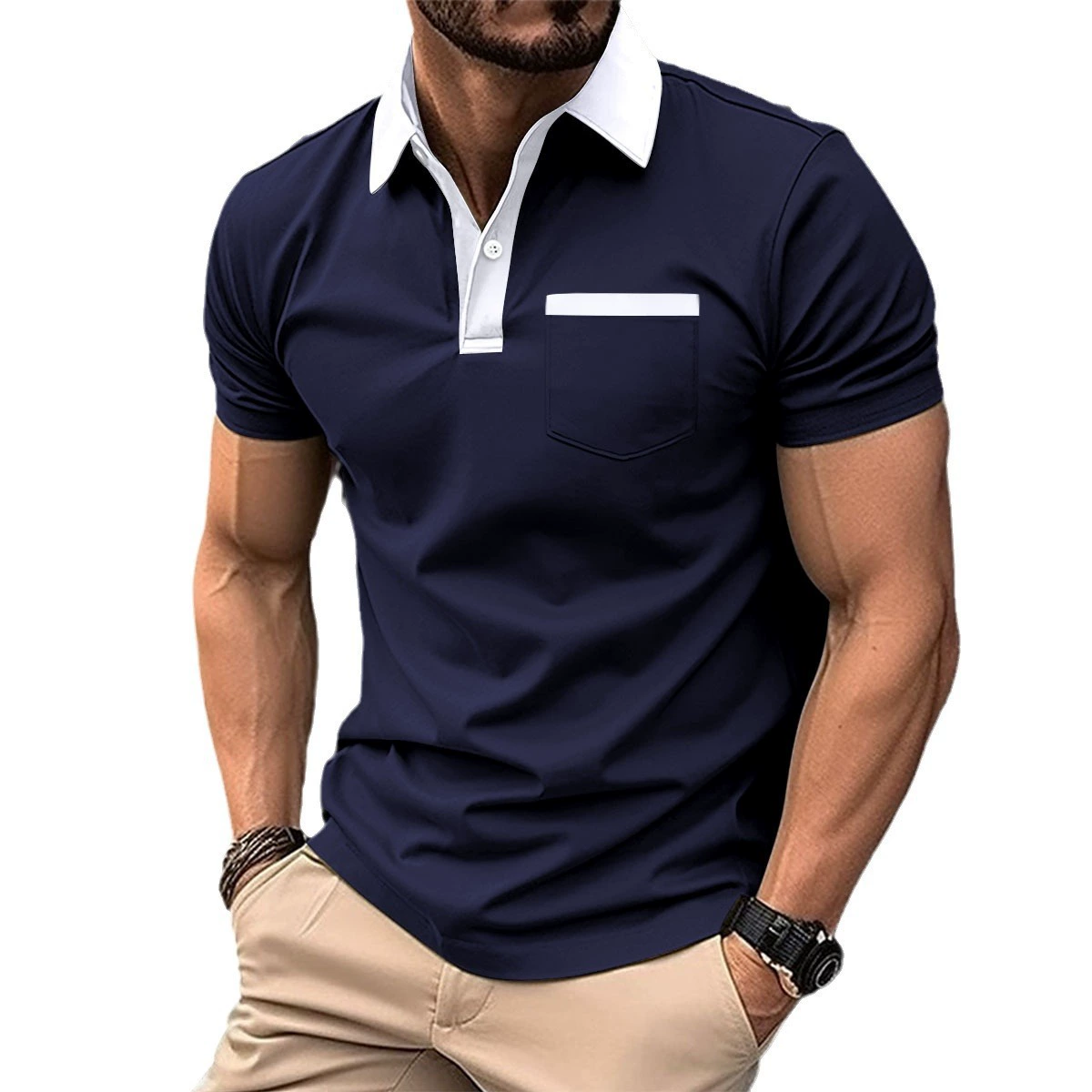 Модная футболка-поло европейского стиля, slim fit, короткий рукав, стильный дизайн, бренд 其他