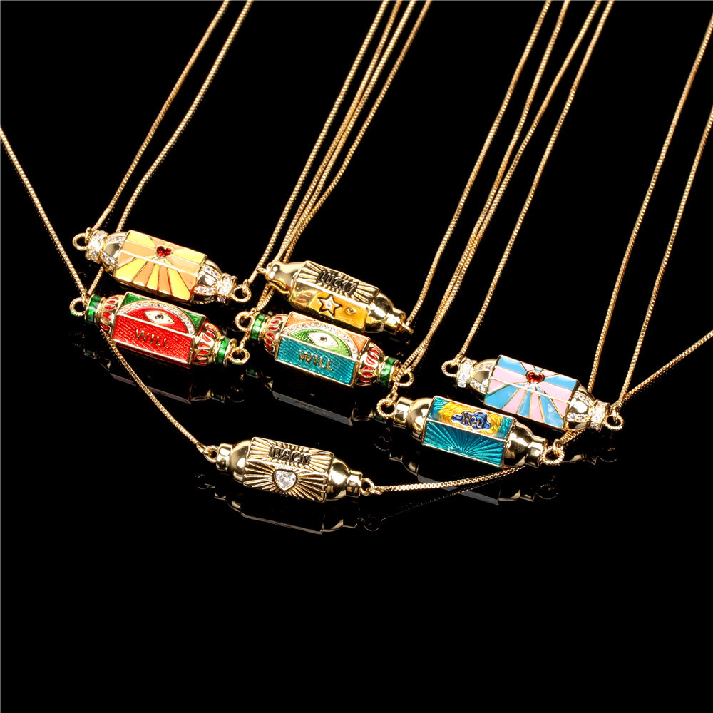 Fashion color dripping oil zircon eye pendant necklacepicture8