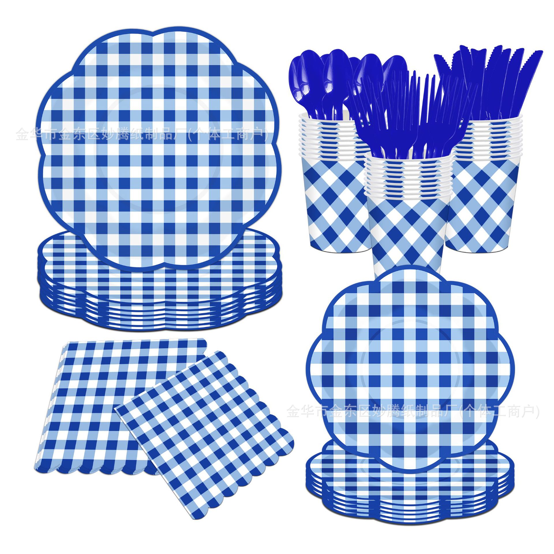 Transfronterizos venta caliente encaje desechable plato de papel a cuadrillas artículos de fiesta decoración desechable set de cubiertos