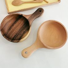 工厂直销一件代发木碗现货榉木泡菜碗日韩实木带手柄碗家用沙拉碗
