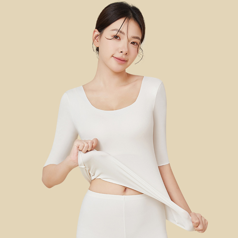 Autumn and Winter Half-Sleeve Mask Base Layer Set Seamless Ultra-Thin Tight-Fitting Thermal Underwear Beauty Skin Base Layer Warm Set