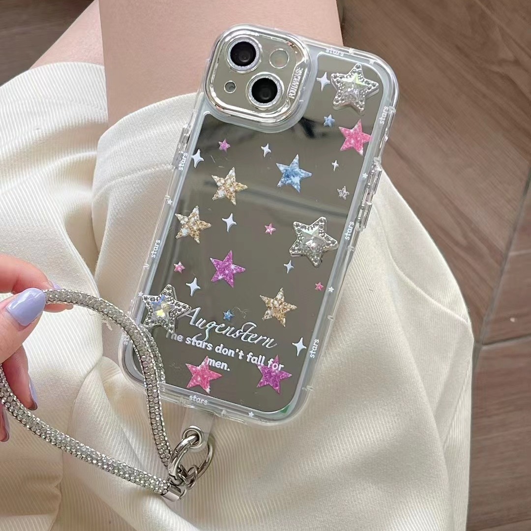Estrellas tridimensionales con espejo dulce y fresco para iPhone14 funda para teléfono móvil 15ProMax Apple 12/13 chica 15