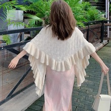 三角中式旗袍时尚披肩斗篷文艺贵妇针织森系春秋荷叶边文艺风披肩