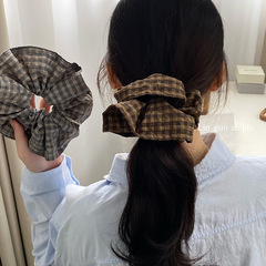 文艺复古深色格纹大肠发圈女韩系秋冬气质马尾头绳丸子头发绳头花