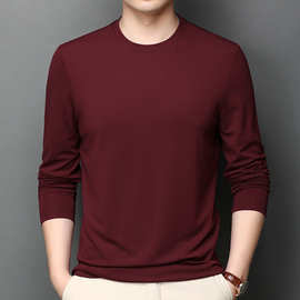 23秋季上衣体恤中青年男士休闲百搭圆领打底衫桑蚕丝长袖纯色T恤