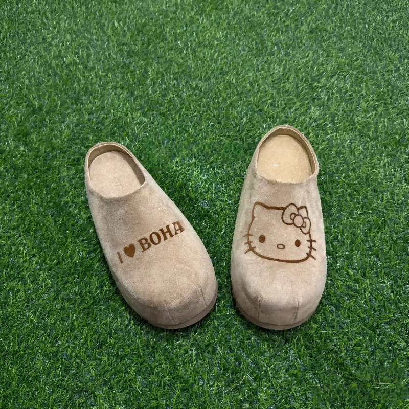 【Spot】КТ сапоги для кошки европейские Birkenstock с сумкой, носок-половинки тапочки новая натуральная кожа толстая подошва ленивые люди спортивные полусапоги с одной стороны