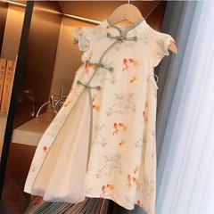 2024 Chinese-style girls' summer dress, new children's Chinese-style cheongsam, trendy little girl's backless dress
