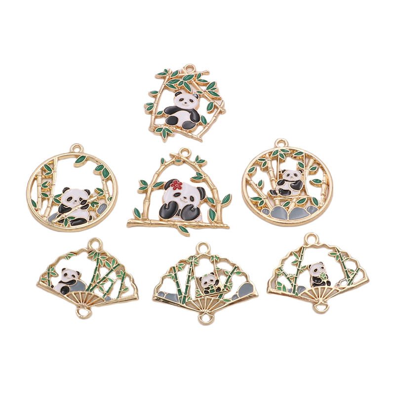 中国风DIY合金滴油饰品配件材料熊猫竹子扇形项手链钥匙扣吊坠