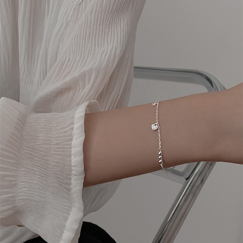 s925 sterling silver glossy heart diamond bracelet female niche design high-grade light luxury ins cold style hand jewelry