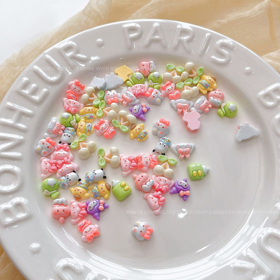 Cartoon nail art jewelry super cute mini mixed jade cinnamon dog strawberry rabbit stereo resin nail decorations wholesale