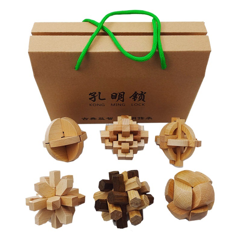 Juguetes educativos para niños Luban Lock Kong Ming Lock en caja de cinco piezas de inteligencia de nueve cadenas juguetes clásicos traje al por mayor