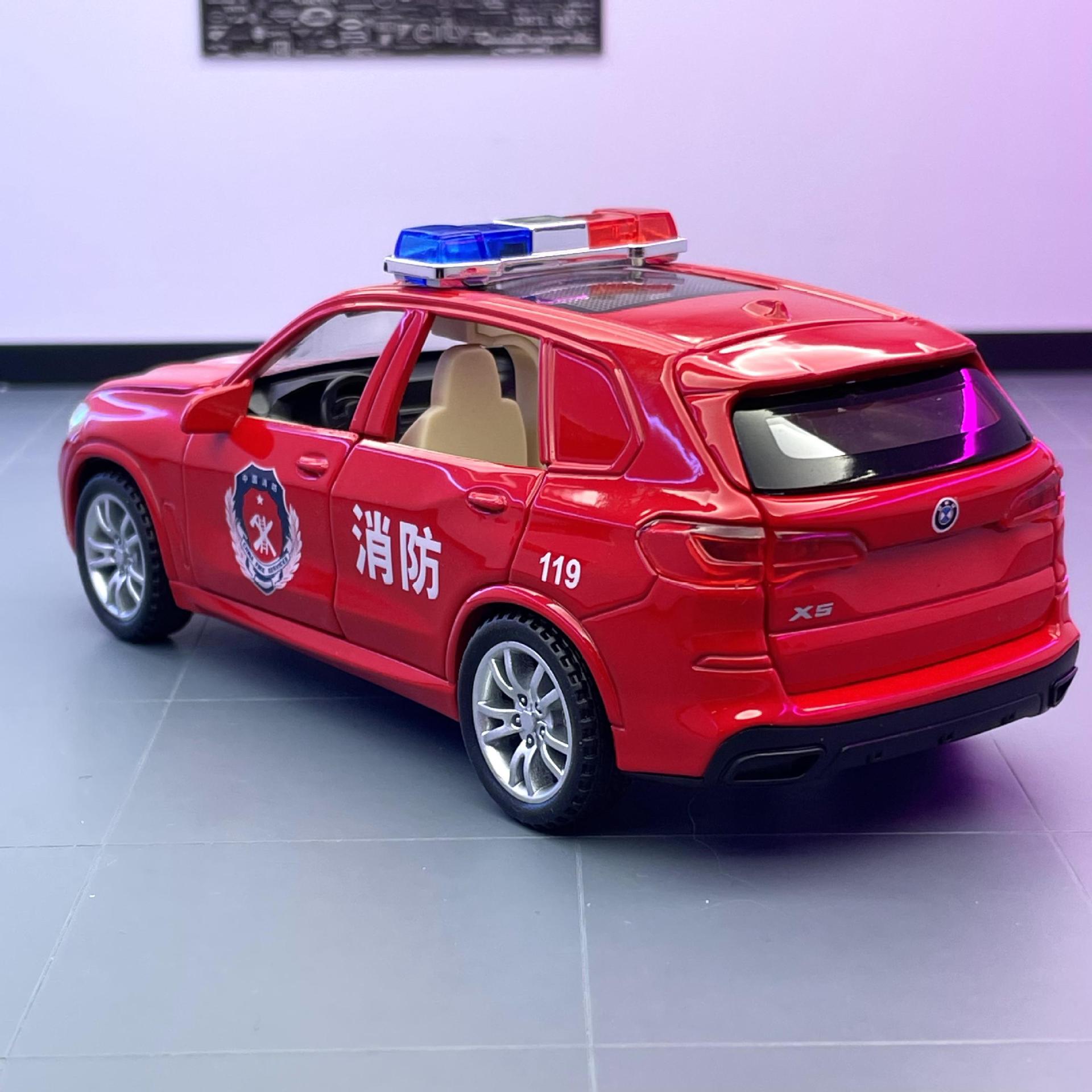Weili aleación modelo de coche 1: 32 baoma X5 camión de bomberos con sonido y luz tire hacia atrás 6 juguete coche música modelo adornos