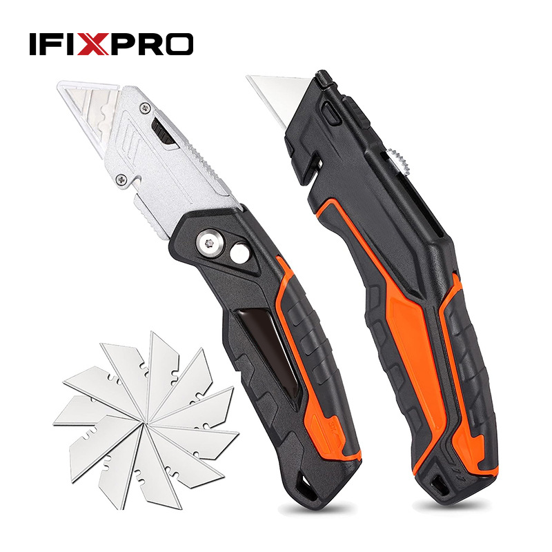 2件套厂家直销合金折叠刀可伸缩重型美工刀家用便携式开箱刀