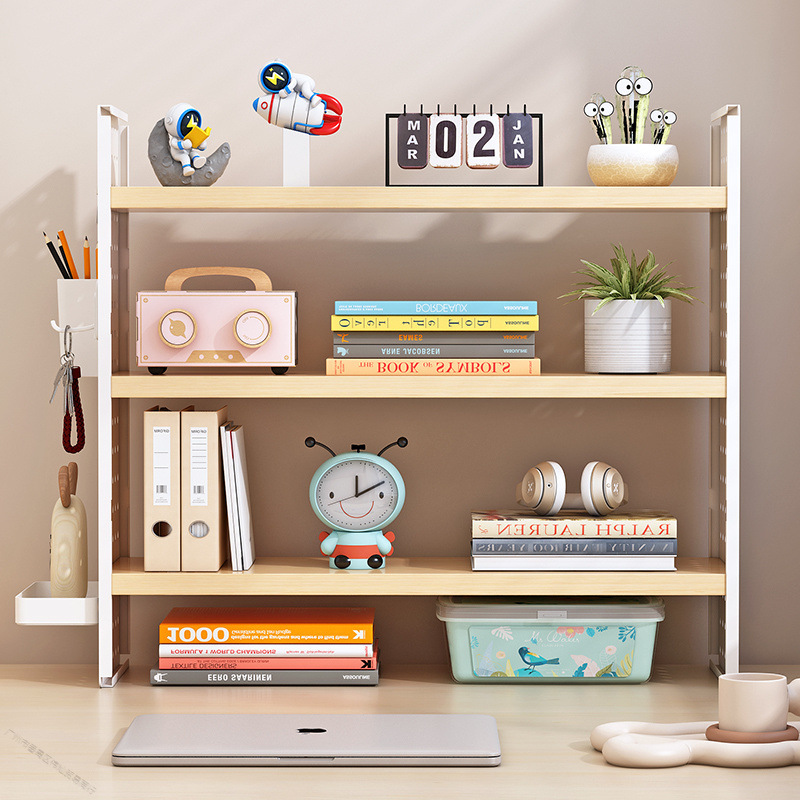 Computer Desk Solid Wood Bookshelf Desk Study Table Hole Board Desktop Storage Shelf Office Desk Multi-Layer Desk Storage