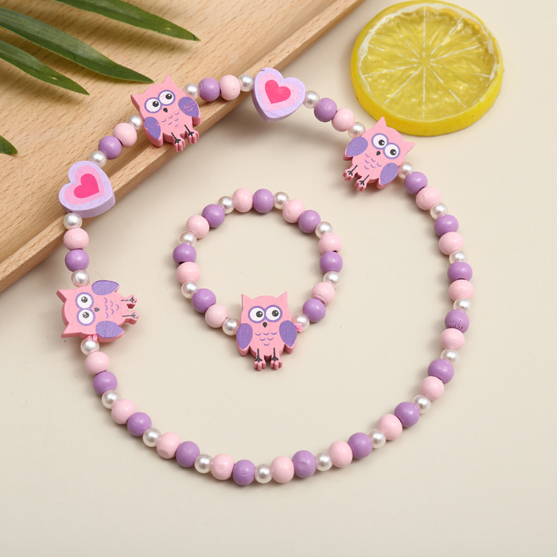 Cute Cartoon Character Flower Arylic Stoving Varnish Girl's Bracelets Necklace 1 Set display picture 6