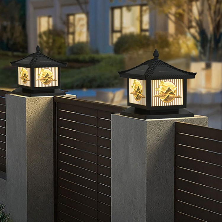 Solar-Powered Cap-Shaped Pillar Lamp for Outdoor Villas, Waterproof Fence Pillar Lamp, Gate Pillar Garden Courtyard Lamp with Smart Remote Control