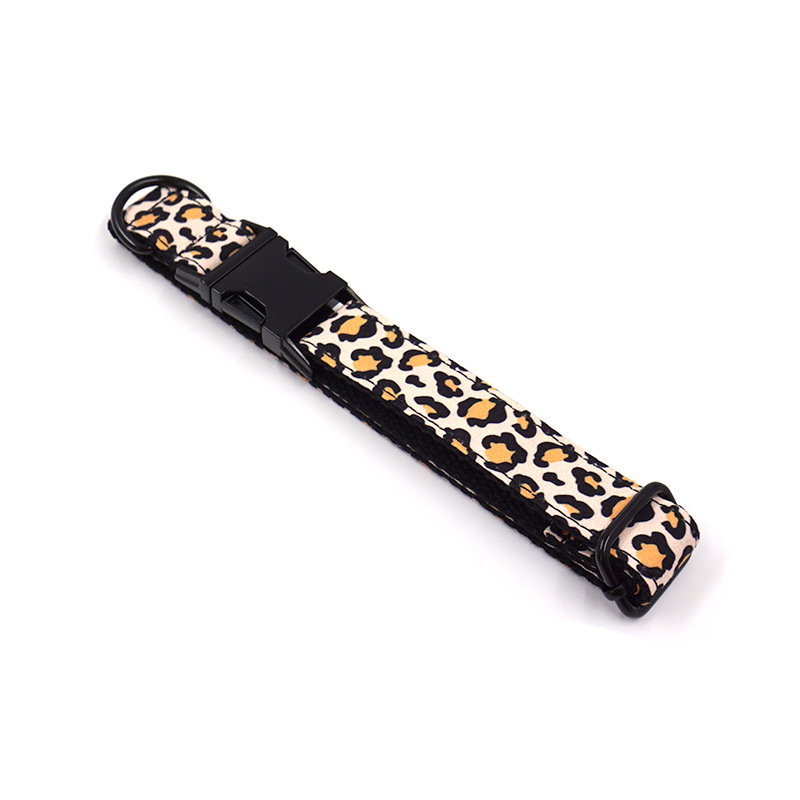 跨境爆款棕豹纹宠物项圈 炫酷黑色五金狗项圈 亚马逊可刻字狗脖