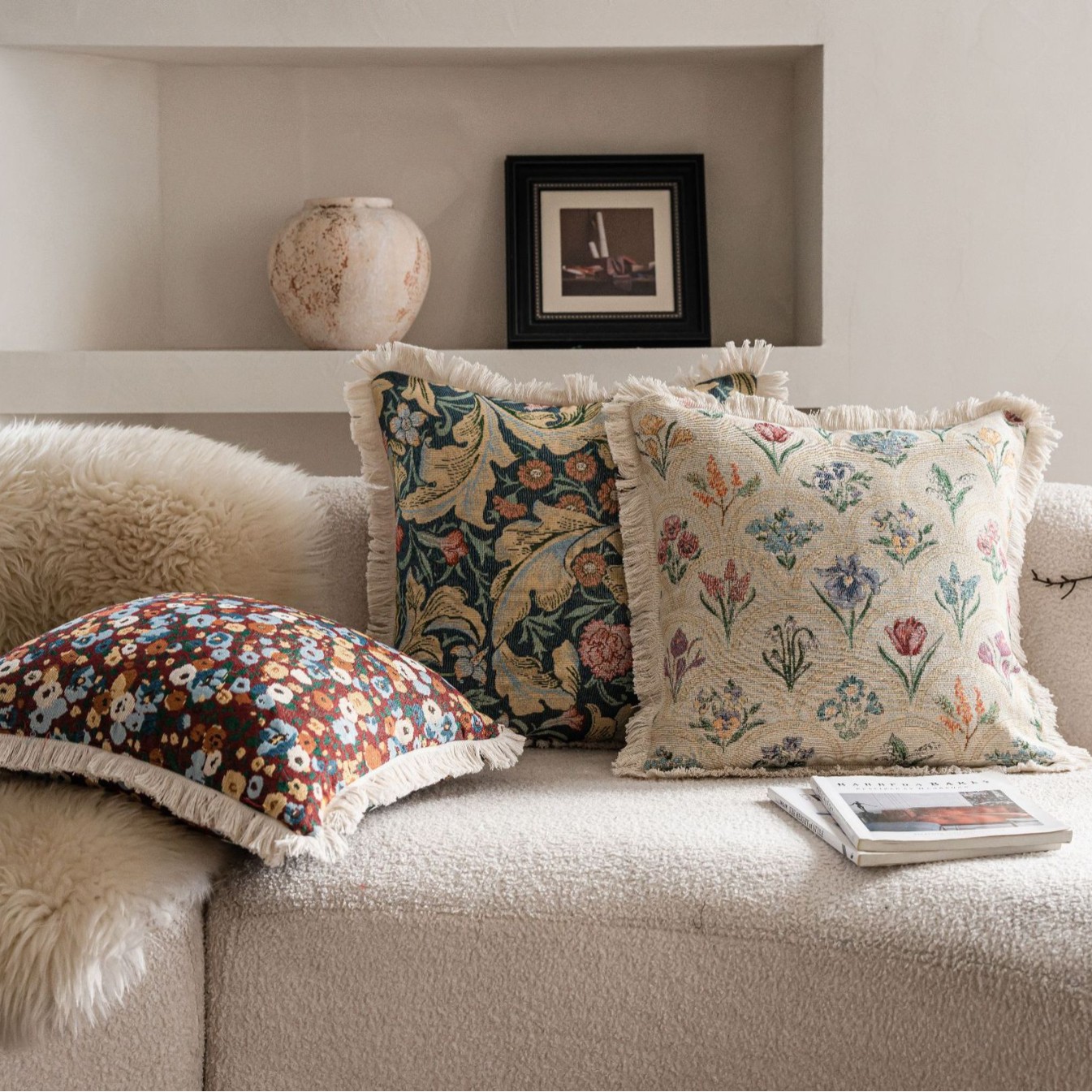 Living Room Sofa Cushion American Jacquard Tassel Double-Sided Thick Cushion American Jacquard Pillow Contrasting Color Bedside Cushion