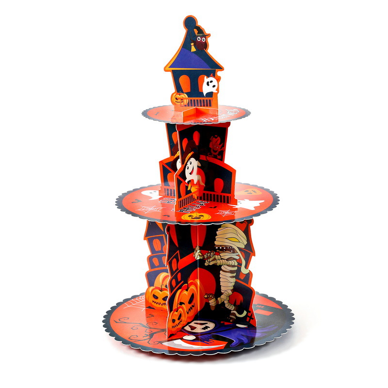 Nuevo transfronterizo de postres de Halloween mostrando estantes de pasteles fantasmas de fiesta decoración de papel estantes de pasteles de tres capas
