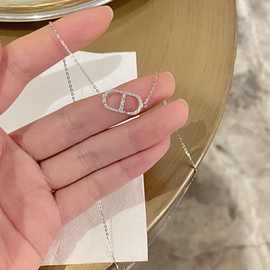 S925纯银字母CD项链猪鼻子元素锁骨链百搭高级感女士小众简约饰品
