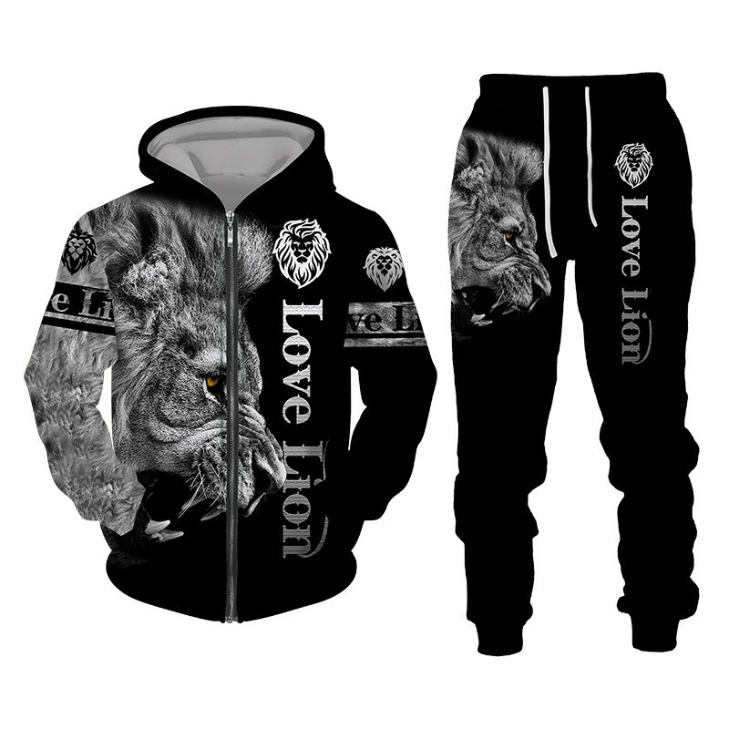 Lion King autumn and winter 3D printing men's hooded sweater suit men's sportswear sportswear long sleeve men's suit Lion King autumn and winter 3D printing men's hooded sweater suit men's sportswear sportswear long sleeve men's suit