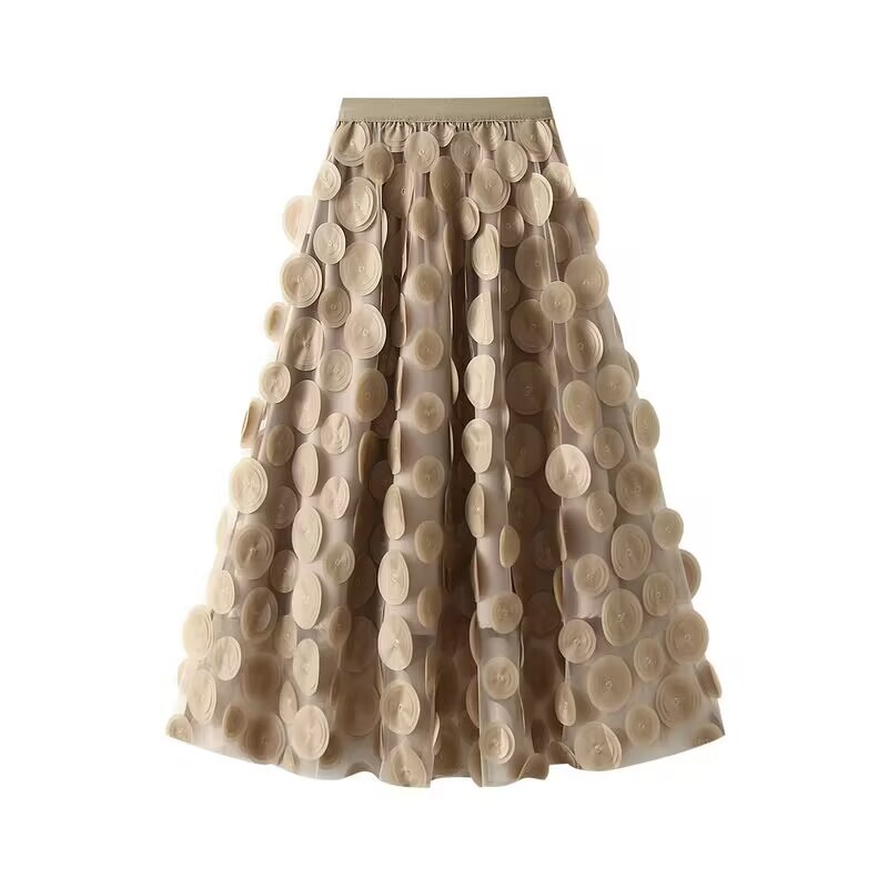 Loose Fit Type Summer Spring Streetwear Round Dots Solid Color Polyester Midi Dress Skirts