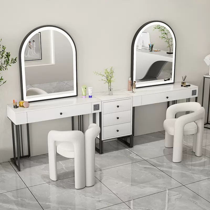 奶油风影楼化妆台带灯工作室设计师化妆师彩妆美容院梳妆台化妆桌