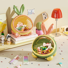 儿童收纳盒可爱兔耳朵头绳发卡零食桌面整理盒卧室床头圆形储物盒