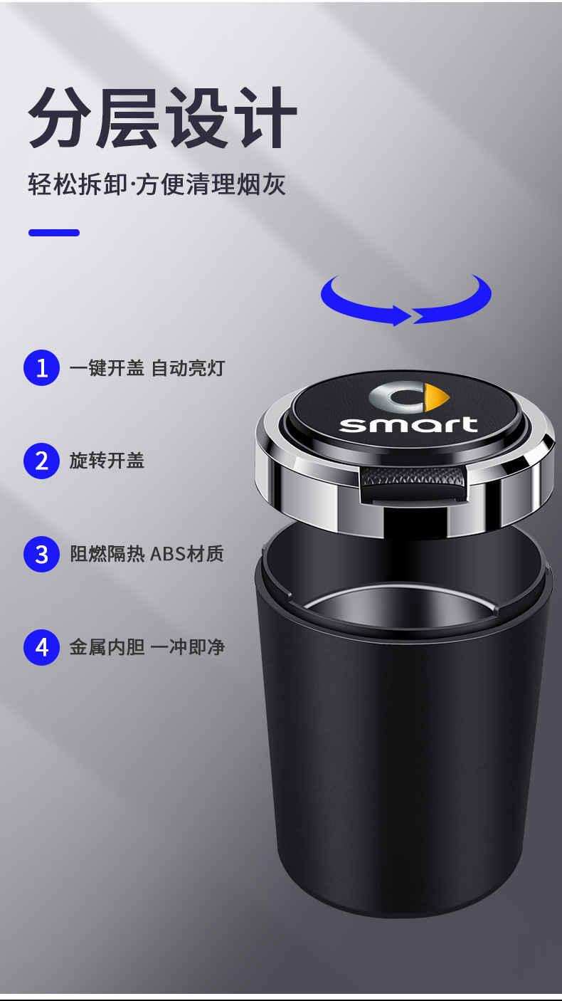 Suitable for Mercedes-Benz smart fortwo smart four elf #13 car ashtray metal liner flame retardant