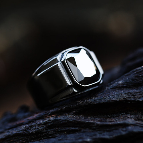 beier new stainless steel electroplated gemstone ring wholesale European and American retro men's titanium steel ring hand jewelry