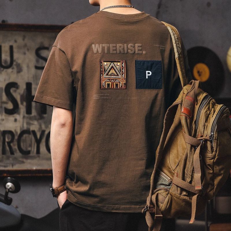 アメリカンレトロ半袖Tシャツメンズ2025新エスニックスタイルハンサムルーズヘビーウェイトTシャツ夏着用|undefined