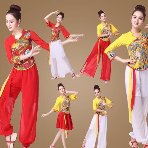 Deep Meaning Square Dance Costume New Set Yang Liping Dance Wear Chiffon Dragon Pattern Performance Yangge Dress xfLL06