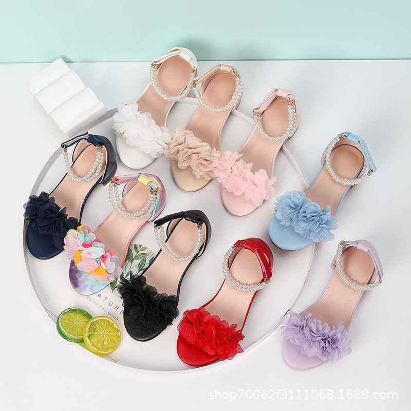 Exclusively for Cross-Border Sales, 2026 New Model Fish-Mouth High-Heeled Sandals with Pearl Flower Decoration for Children, Suitable for Daily Wear and Performances Exclusively for Cross-Border Sales, 2026 New Model Fish-Mouth High-Heeled Sandals with Pearl Flower Decoration for Children, Suitable for Daily Wear and Performances