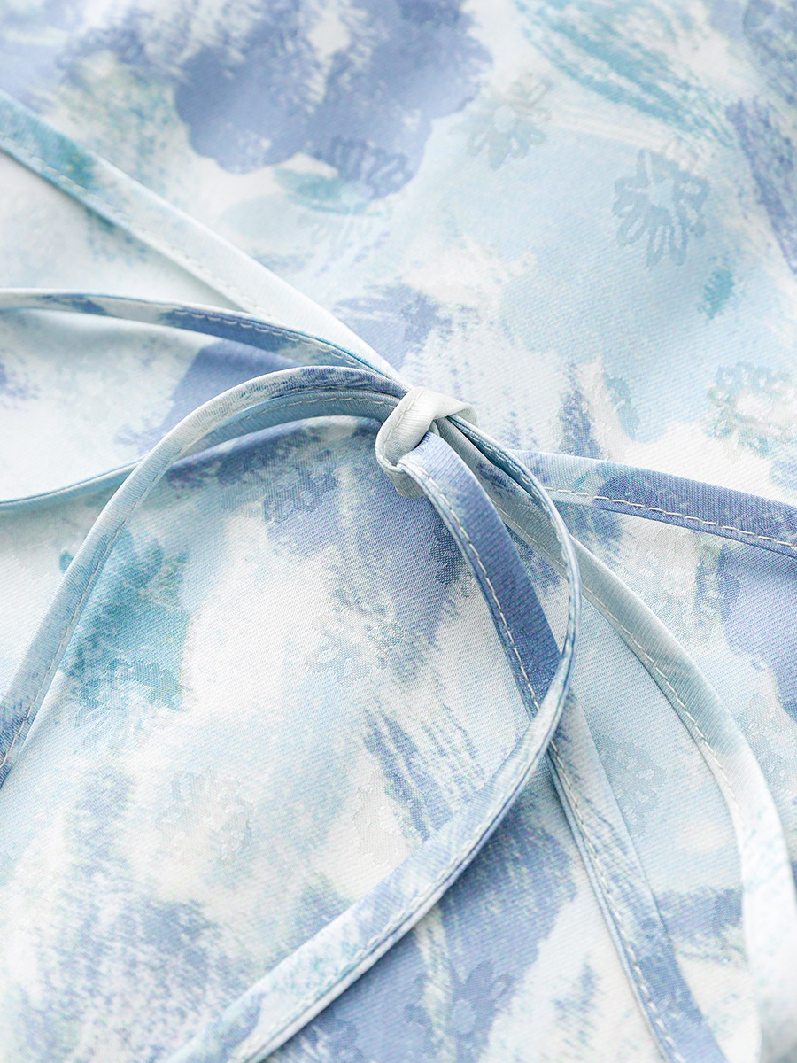 Đầm maxi nữ thắt eo chất liệu jacquard in họa tiết cao cấp — Màu xanh lam