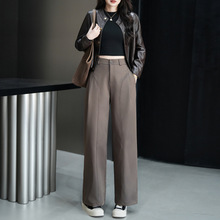 小个子卡其色阔腿裤女2025秋季新款高腰宽松垂感西装裤休闲裤