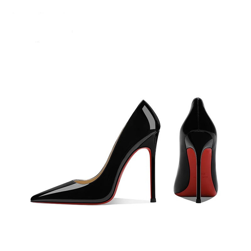 Black High-Heeled Shoes for Women, Stiletto Heel, Pointed Toe, Patent Leather, Versatile, Sexy, Professional, Shallow Mouth, 2026 Spring/Summer New Style, Red Sole, Red Interior Shoes