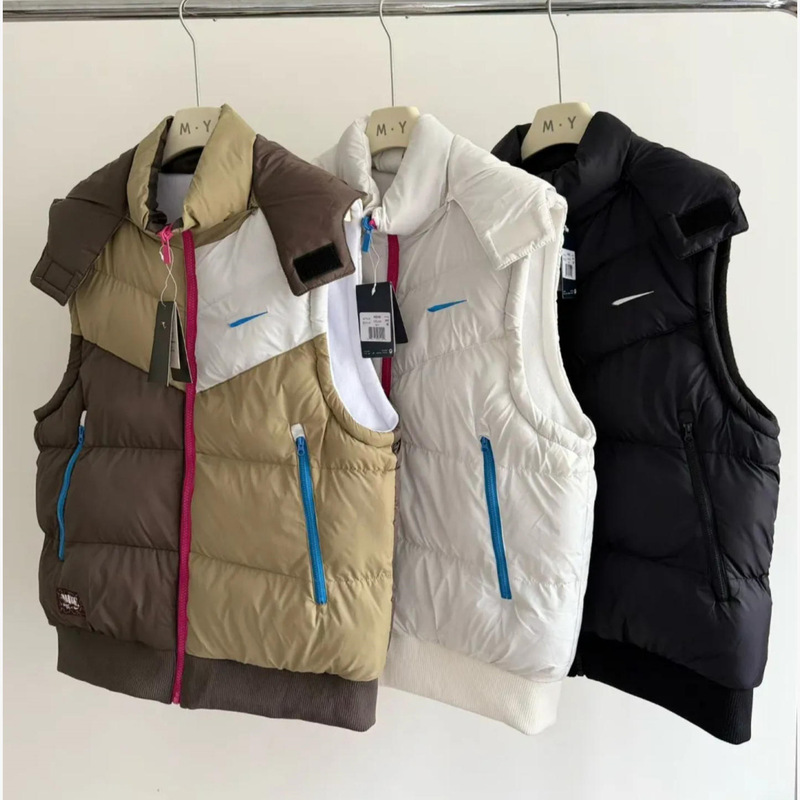 Cross-Border Wholesale Winter Vest Nk Men's and Women's Reversible Warm Vest Vest Jacket Hooded Embroidered Small Hook Letters Cross-Border Wholesale Winter Vest Nk Men's and Women's Reversible Warm Vest Vest Jacket Hooded Embroidered Small Hook Letters