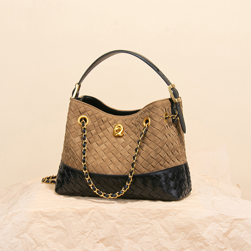 2025 New Women's Suede Small Fragrant Travel Bag, Shoulder Bag, Hand-Woven Bucket Bag - Thumbnail 2