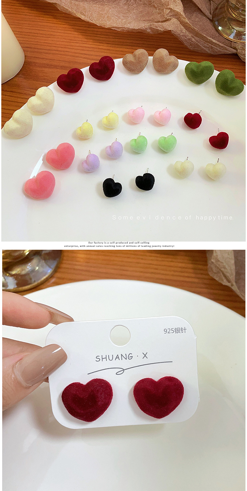 Sweet Heart Shape Flocking Womenu0027S Ear Studs 1 Pair